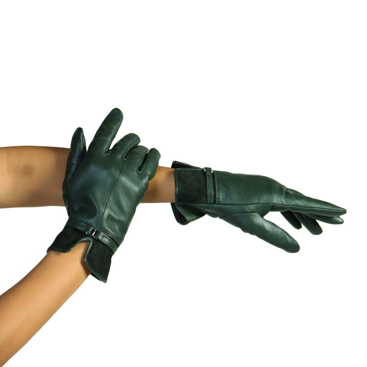 دستکش چرم سبز | دستکش زنانه | دستکش چرم مناسب سرما 